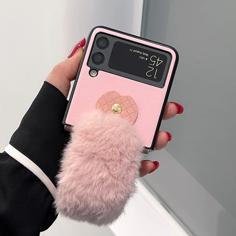 

Розовый плюшевый портативный чехол с подвеской для телефона Samsung Galaxy Z Flip3, роскошный модный чехол для телефона для девушки для Galaxy F 7110, чехол
