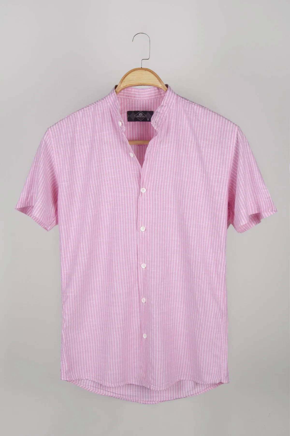 Therapy Men Men 'S Crew Neck Short Sleeve Striped Half Patlı Linen Shirt 21K-4300571-3 Pink