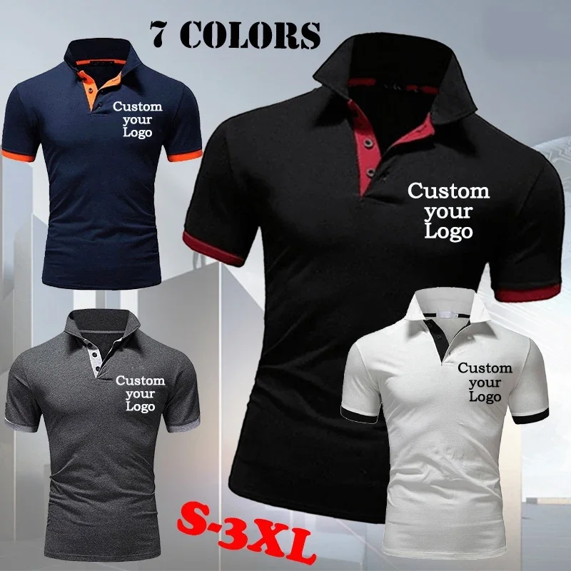

Custom Your Logo Summer Men's Polo Shirt DIY Print Picture/Text Pullover Cotton Lapel Breathable Soft Short Sleeve Male T-Shirt
