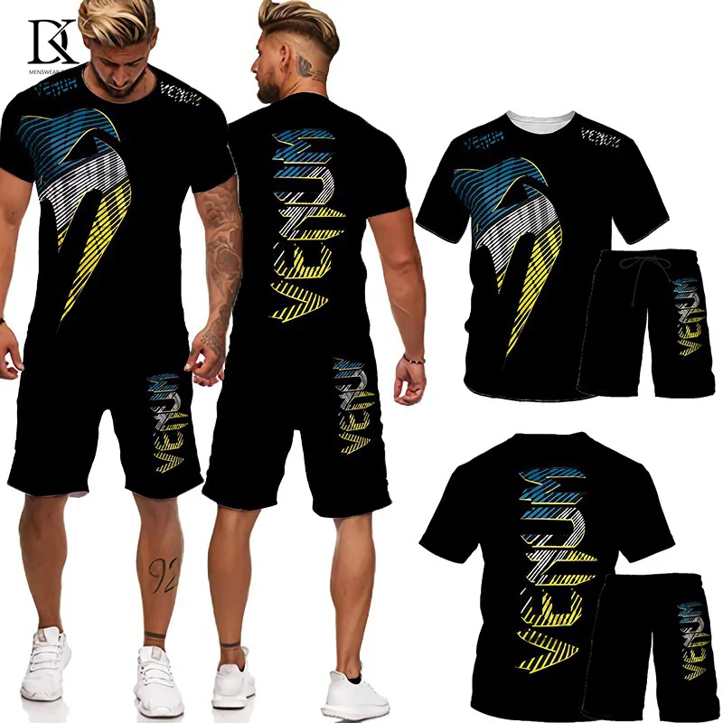 Men's Tracksuit Shorts Sets Fashion Oversized T-Shirts Brand Designer Summer Clothes O-Neck Short Sleeve Sportswear 2 Piece Suit