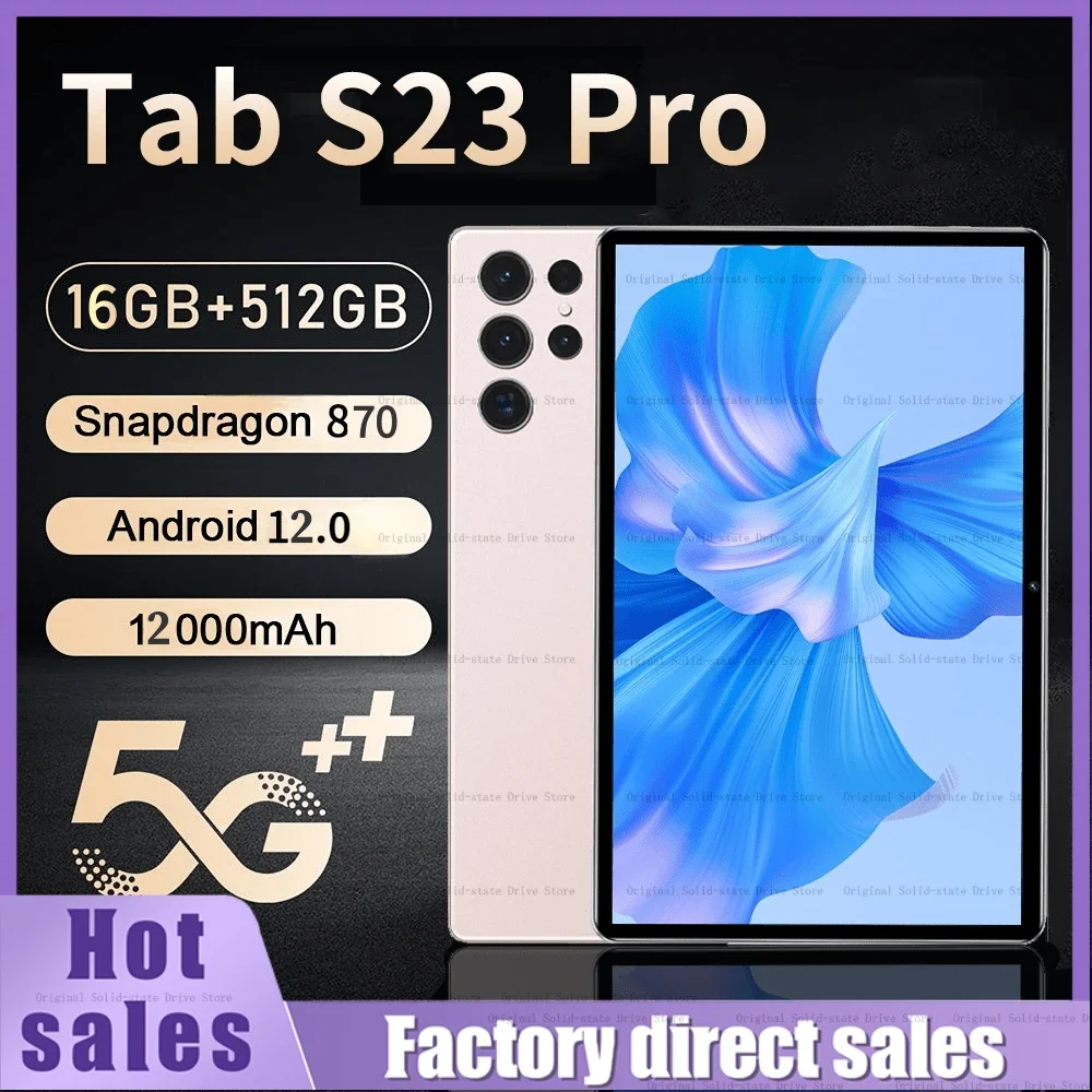 

Tab S23 Pro Tablet 12 Inch Snapdragon 870 Android 12 WQHD+Display Tablet RAM 12GB ROM 512GB Tablets Global Version 5G Tablet Pro