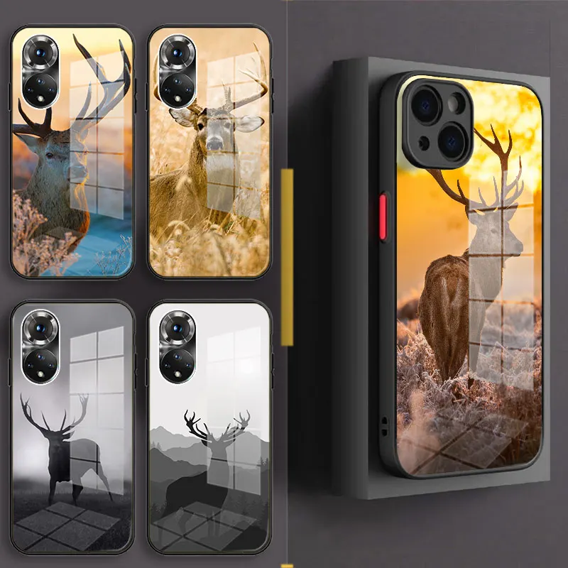 

Deer Hunting Black Glass Phone Case For Honor 50 30 20 10 Lite Pro 10i 20i 9a X9A 8a X8 8X X8A X7A Capa Silicone Cover