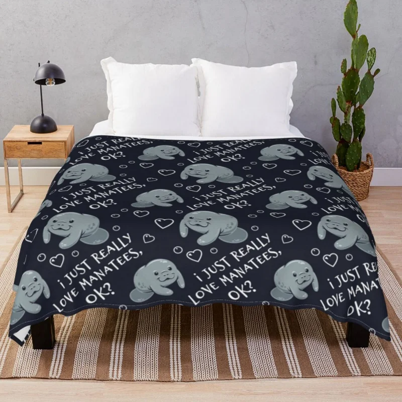 

I Just Really Love Manatees Blankets Flannel Summer Ultra-Soft Unisex Throw Blanket for Bedding Home Couch Camp Office