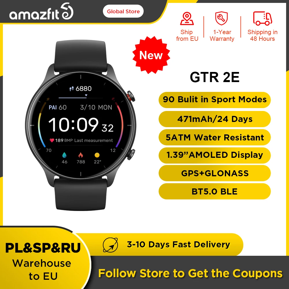  Умные часы Amazfit GTR 2e, 2,5 D, стекло, 90 спортивных режимов, Alexa, встроенные умные часы 5 АТМ для Android IOS 