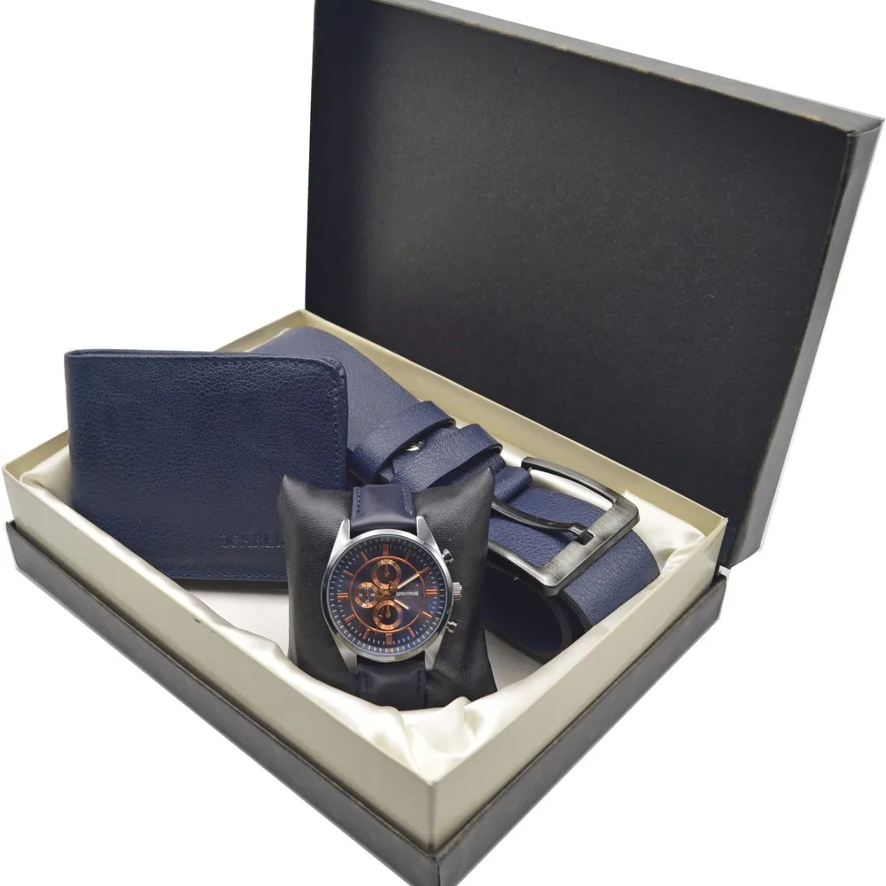 MALE Clock Set Navy Blue-Clock Wallet Belt Gift Product Made in Turkey, men Set Gift for Father 'S Day Sevgili Kombin