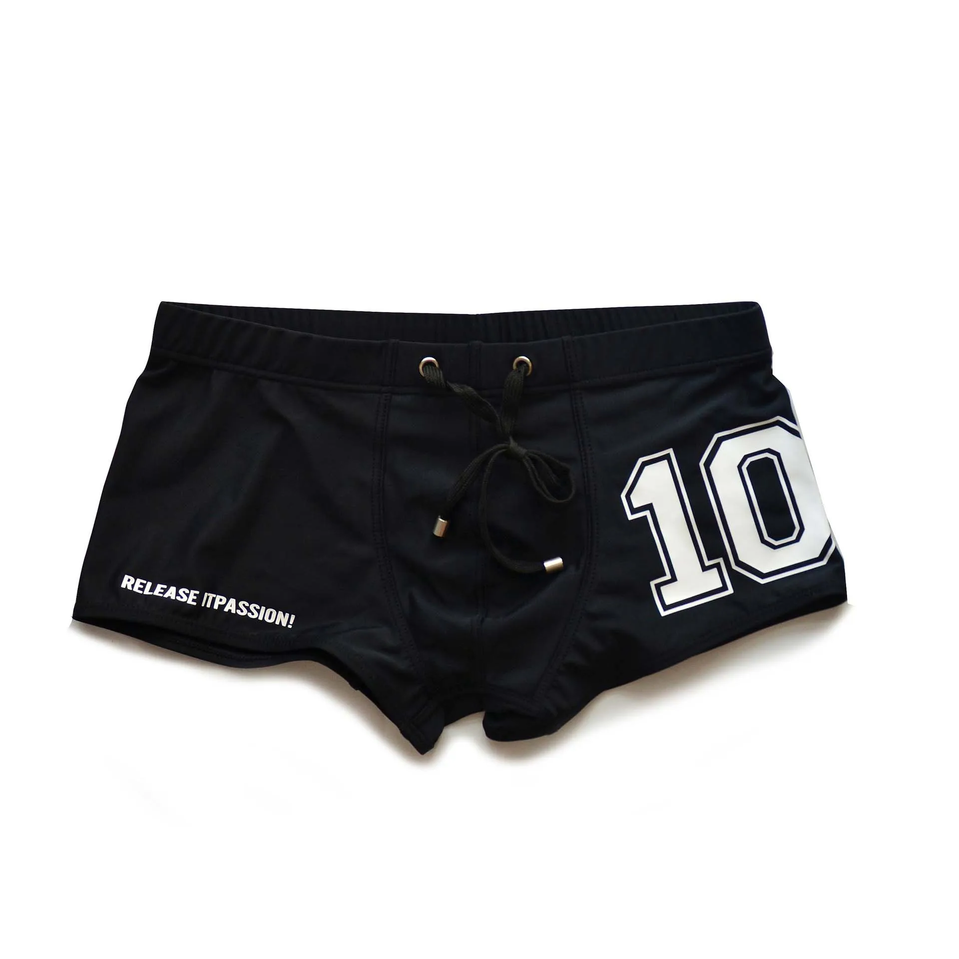 Men's Low Waist Sexy Boxer Shorts Letter Print Lanyard Surf Beach Swimming Quadrangle Youth Sports Swim Trunks