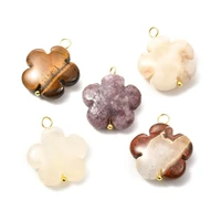 25pcslot natural mixed gemstone pendants with golden brass findings flower pearls for crafts wholesale