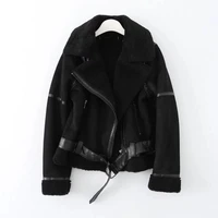 elmsk 2022 ins blogger retro zipper lamb cashmere warm oversize suede jacket women coat fashion winter leather coat women