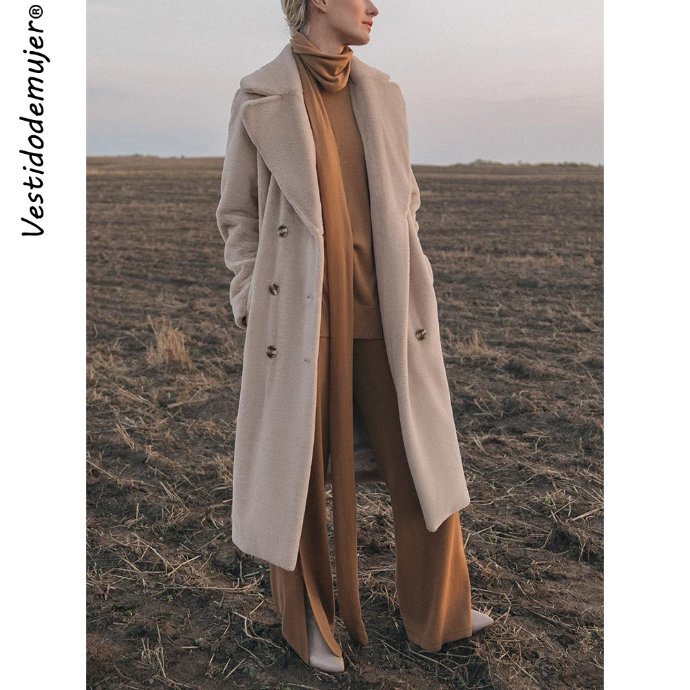 Winter Faux Fur Coat Women 2022 Turn Down Collar Thick Warm Long Jackets Female Casual Loose Coat Oversize Outwear With Belt