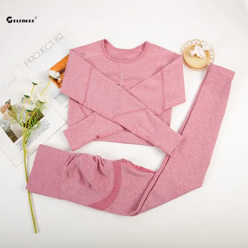 CHRLEISURE 2/3 шт бесшовный Набор для йоги женские спортивные костюмы с длинным рукавом