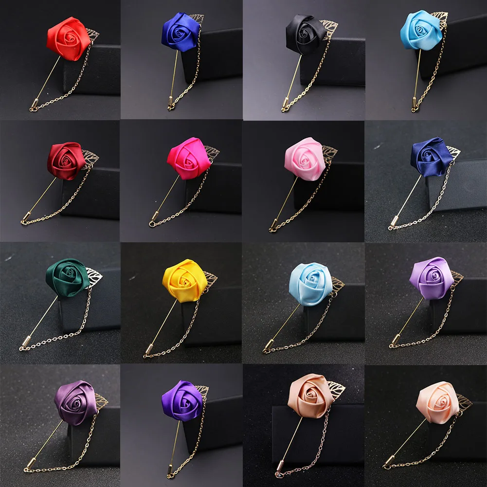 

Corsage Ceremony Flower Brooch Men's Suit Rose Brooches Canvas Fabric Ribbon Tie Pins Wedding Prom Groomsmen Buttonhole Pins