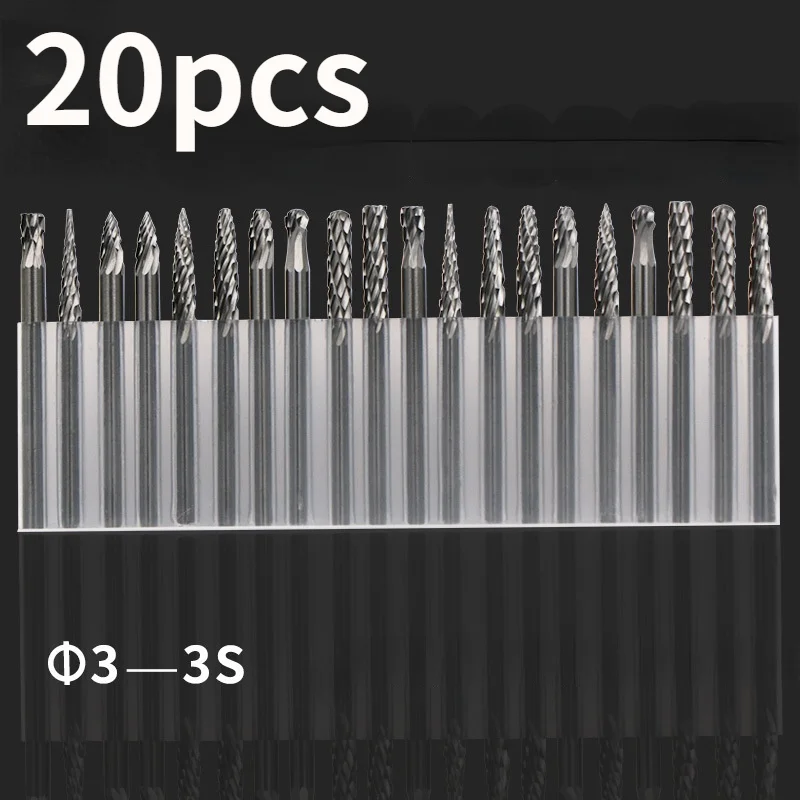

20pcs 3mm Tungsten Carbide Rotary Burrs Set for Dremel Accessories Milling Cutter Drill Bit Engraving Bits Carbide Rotary File