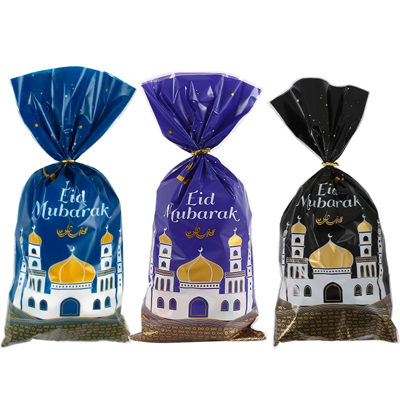 

25pcs Eid Mubarak Gift Bags Mosque Pattern Plastic Opp Bag Ramadan Kareem Candy packing bag 2023 Islamic Muslim Party gift Decor