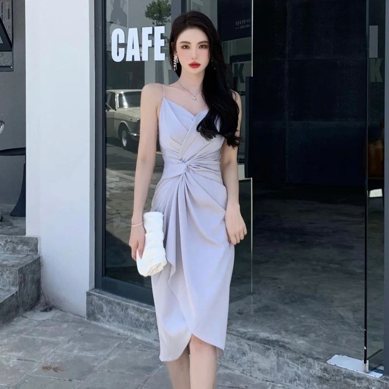 

Women Summer Sleeveless Backless Spaghetti Strap Slim Dress Sundress 2022 Female Clothing Streetwear Party Evening