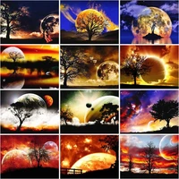 gatyztory 50x40cm frame planetary landscape diy frame painting by numbers pictures by number tree landscape for adults room wall
