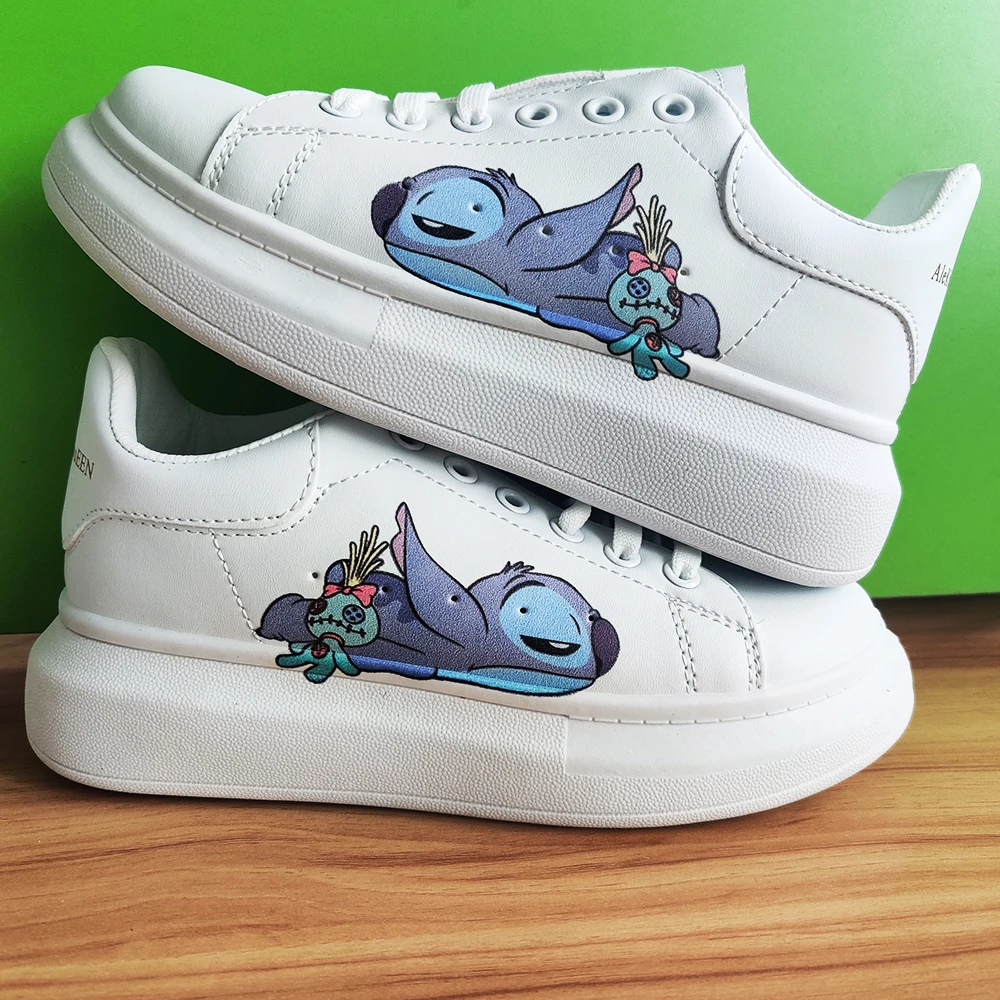 Disney Stitch Couple Fashion Men Women Vulcanize Shoes Male Platform Sneakers Girls Casual kateboarding Shoes flats 3D graffiti
