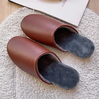 waterproof leather slippers men cotton home shoes fashion winter warmer indoor househ non slip women house couple slippers shoes