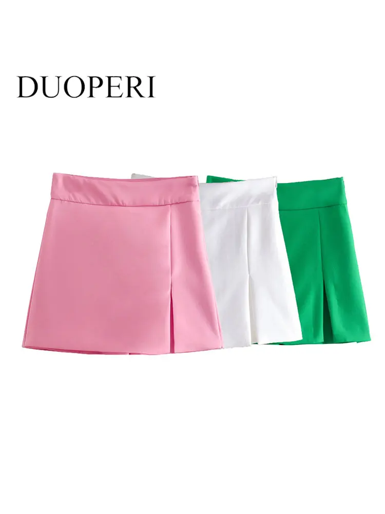 

DUOPERI Women Fashion Solid Side Zipper Skirts Shorts Vintage High Waist Female Chic Lady Shorts