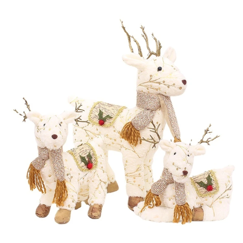 

Golden Reindeer with Scarf Elk Plush for Home, Table, Fireplace, Party