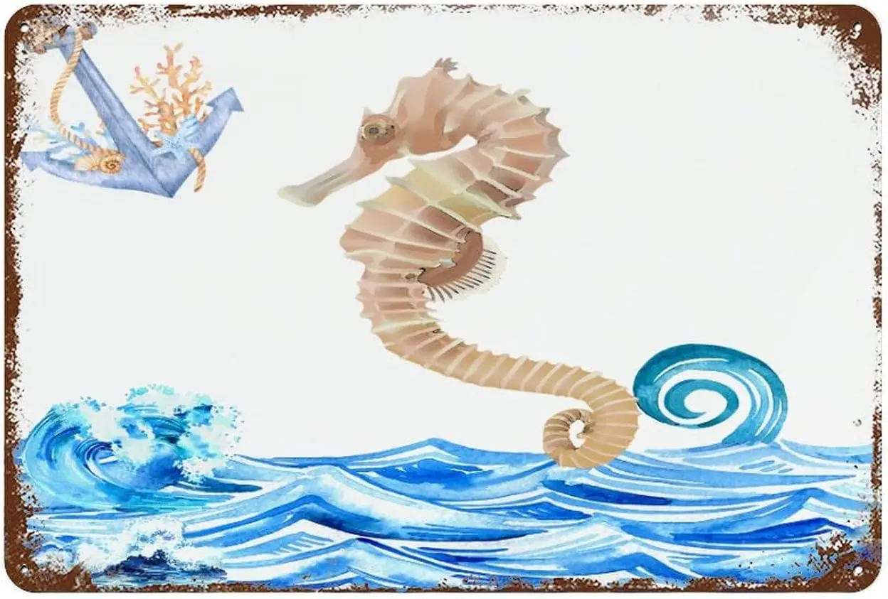 Cusm Metl Plque Ocen Bech Nutcl Theme Underwter Se Horse Sgns Bot Shp Steerng Wheel Perchng Brd for Grden Fence Porch