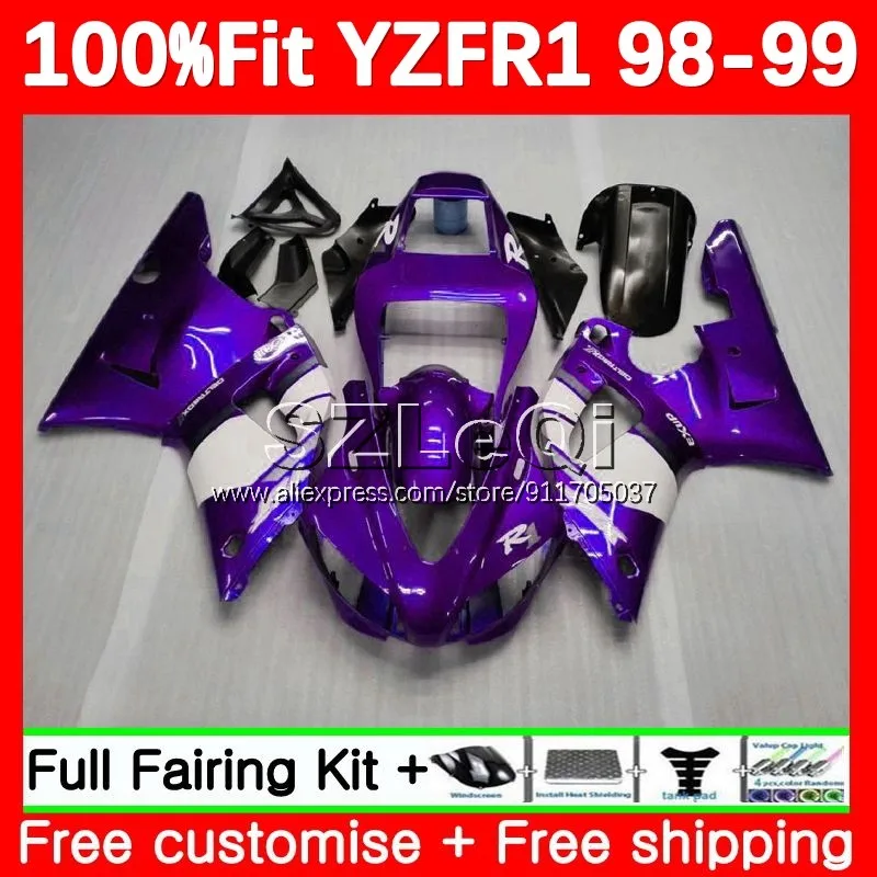 

purple white OEM Body For YAMAHA YZF-R1 YZF R 1 1000 CC YZF R1 YZF1000 YZFR1 98 99 YZF-1000 1998 1999 Injection Fairing 128LQ.48