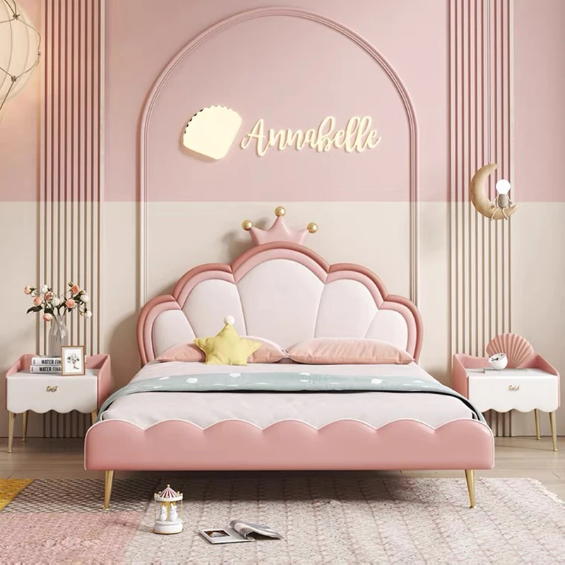 

Children's Bed Girl Pink Princess Bed 1.5 Modern Simple Light Luxury 1.2m Single Bed Ins Net Red Soft Foreskin Bed