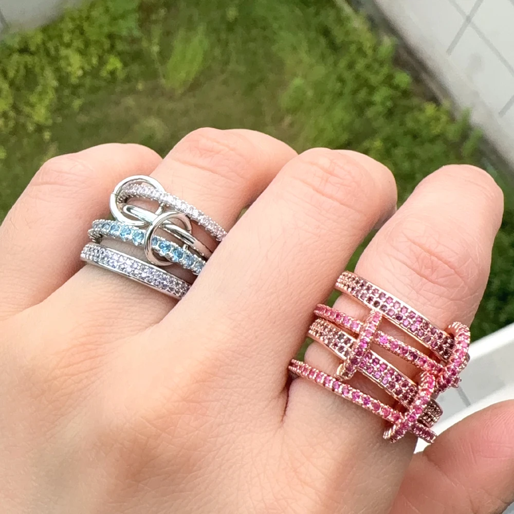 Фото Несколько дизайнов AAA Циркон Mix Color Link Chain Кольца Женские ювелирные изделия Дизайнер T Show Club Коктейльная вечеринка Редкая японская корейская INS №3