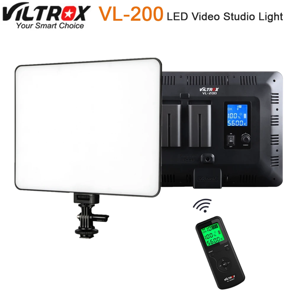 

Viltrox VL-200 Pro Wireless Remote LED Video Studio Light Lamp Slim Bi-Color Dimmable + AC Power Adapter for Camcorder Camera
