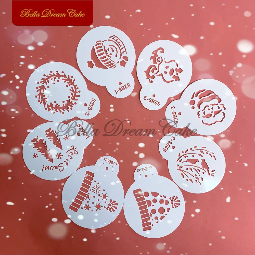 

8pcs/set Christmas Hat/Snowman/Elk Cookie Stencil DIY Fondant Mold PET Chocolate Biscuit Template Cake Decorating Tools Bakeware
