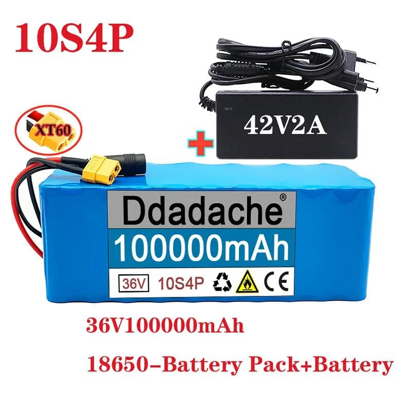 

100% Original 36V Battery 10S4P 100Ah Battery Pack High Power Battery 36V 200000mAh Electric Bicycle BMS+42V2A Charger
