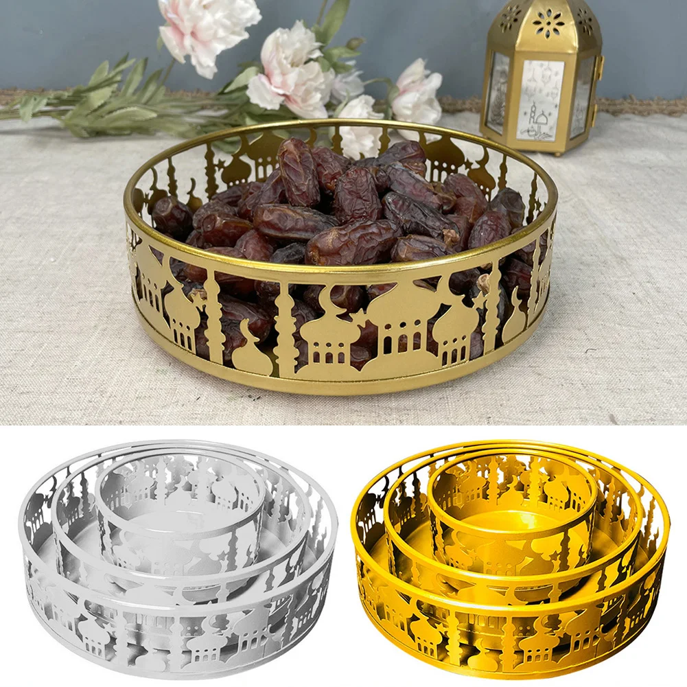 

3PCS Islam Eid Mubarak Metal Food Serving Tray Food Dessert Container Ramadan Festival Holiday Decoration Ramadan Eid Tray