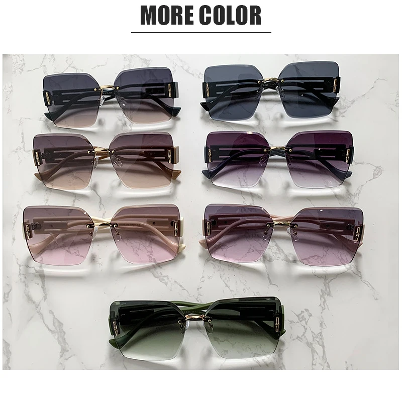 

MIZHO Fashion Luxury Brand Big Rimless Sunglasses For Women 2023 Vintage Designer Sun Glasses Square Shades UV400 Gafas De Sol