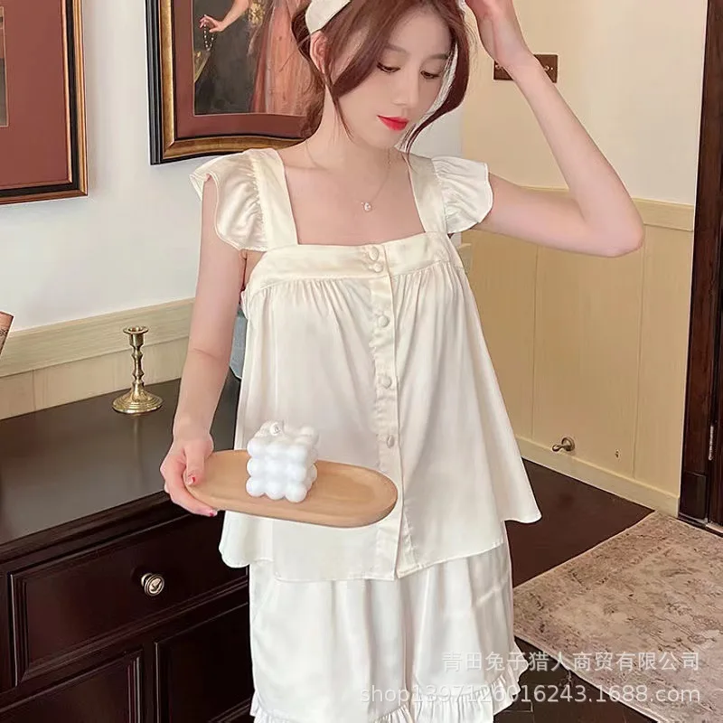 Women's new pajamas ice silk short-sleeved casual silk pajama set women pijamad de mujer
