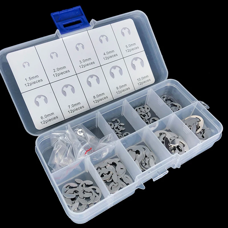 

120PCS High Quality Stainless Steel E Clip Washer Assortment Kit Circlip Retaining Ring For Shaft Fastener M1.5~M10 E-Clip New