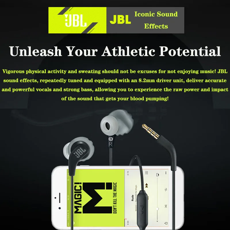 Фото Оригинальные проводные наушники-вкладыши JBL ENDURRUN 2 с разъемом 3,5 мм, водонепроницаемые, для занятий спортом, бега и прослушивания музыки. №2
