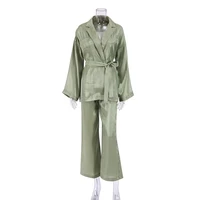 womens soleil satin robe pants pajama set 2 piece fashion lounge pyjamas home clothes leisure suit party casual wears