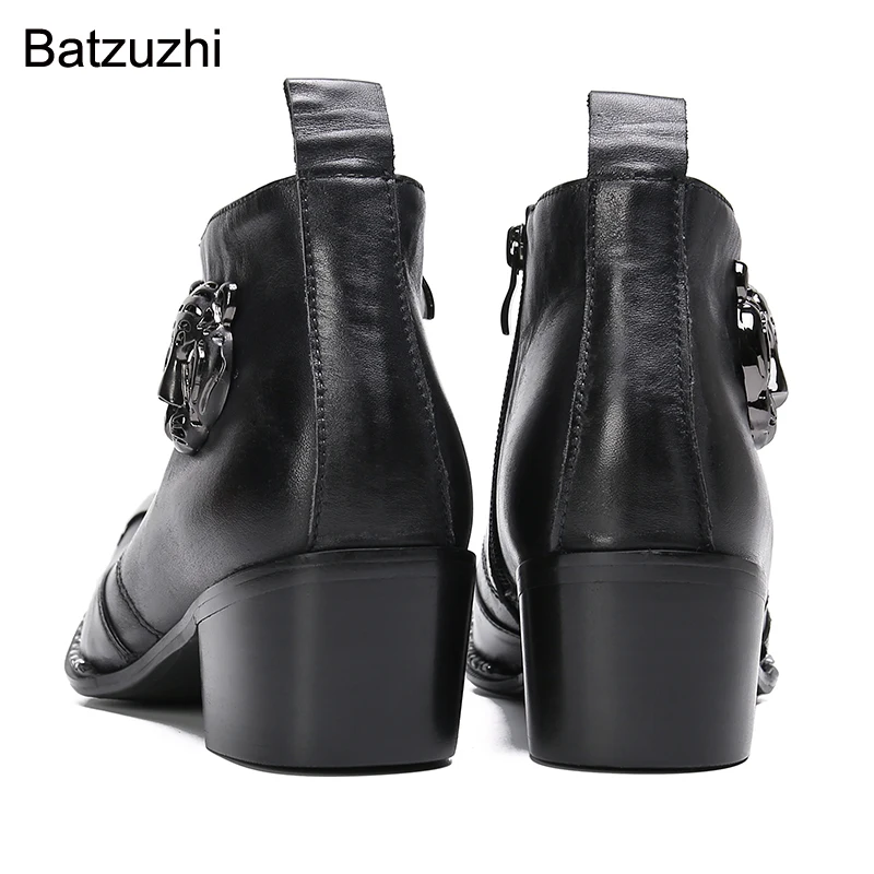 Мужские ботинки Batzuzhi на каблуке 6 см черные мужские из натуральной кожи до