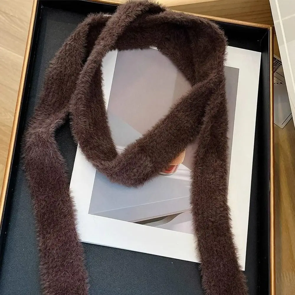 Корейский стиль плюшевый шарф Y2K для девочек однотонный мягкий длинный полосатый