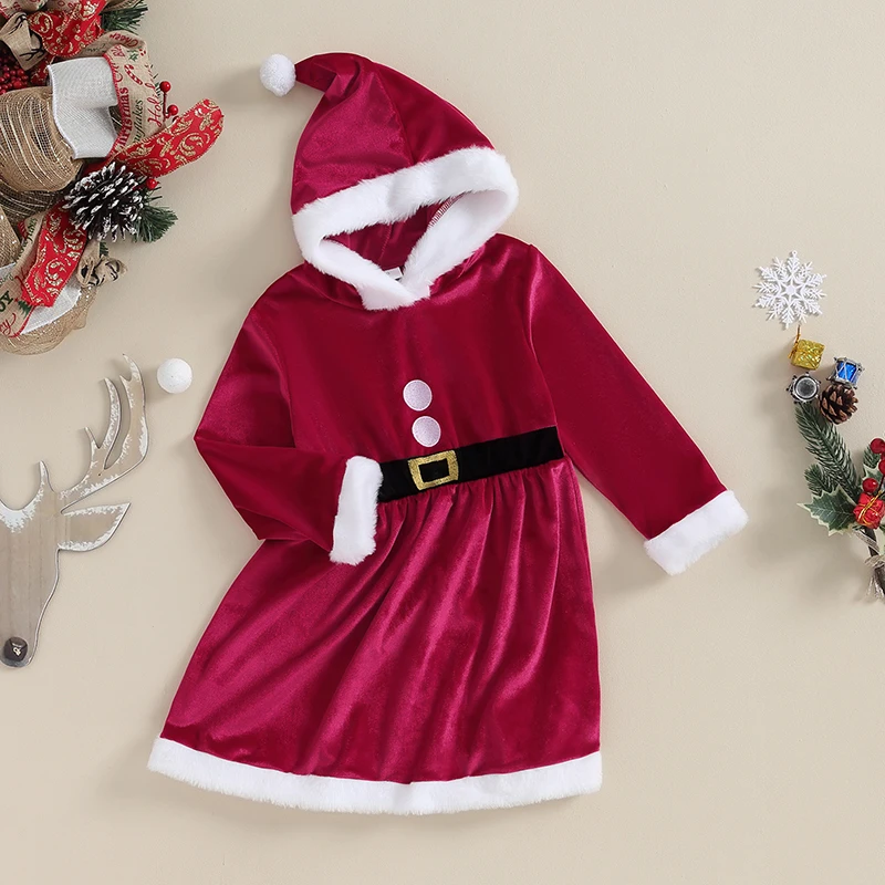 Детское платье BeQeuewll для девочек Рождественская одежда плюшевое с поясом и
