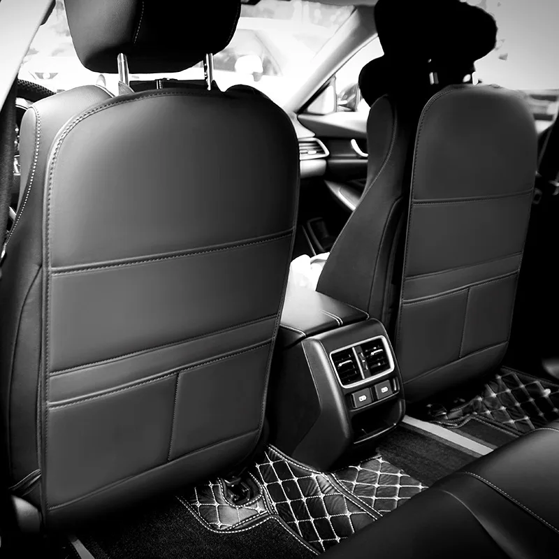 

Защитный чехол на спинку сиденья автомобиля с органайзером, карманный защитный чехол на спинку сиденья, Детские противоударные коврики, черные кожаные аксессуары для интерьера