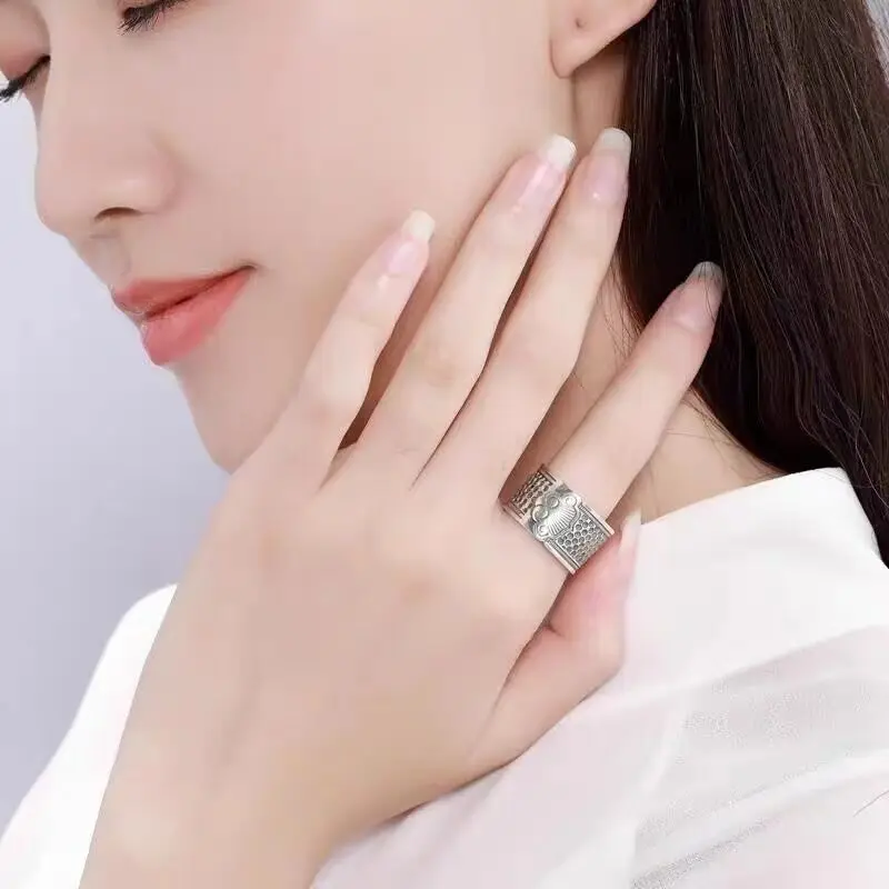 S925 Vintage Auspicious Cloud Ring Men's Fashion Thimble Ring Auspicious Lucky Personality Ring Gift