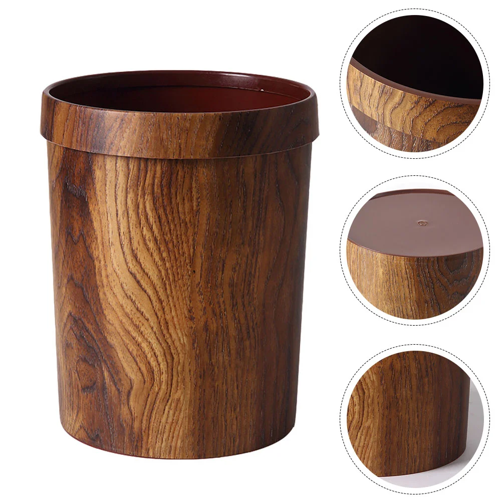 

Trash Can Garbage Bin Waste Wastebasket Container Kitchen Basket Woodgraining Wooden Bucket Wood Bins Metal Room Bathroom Cans