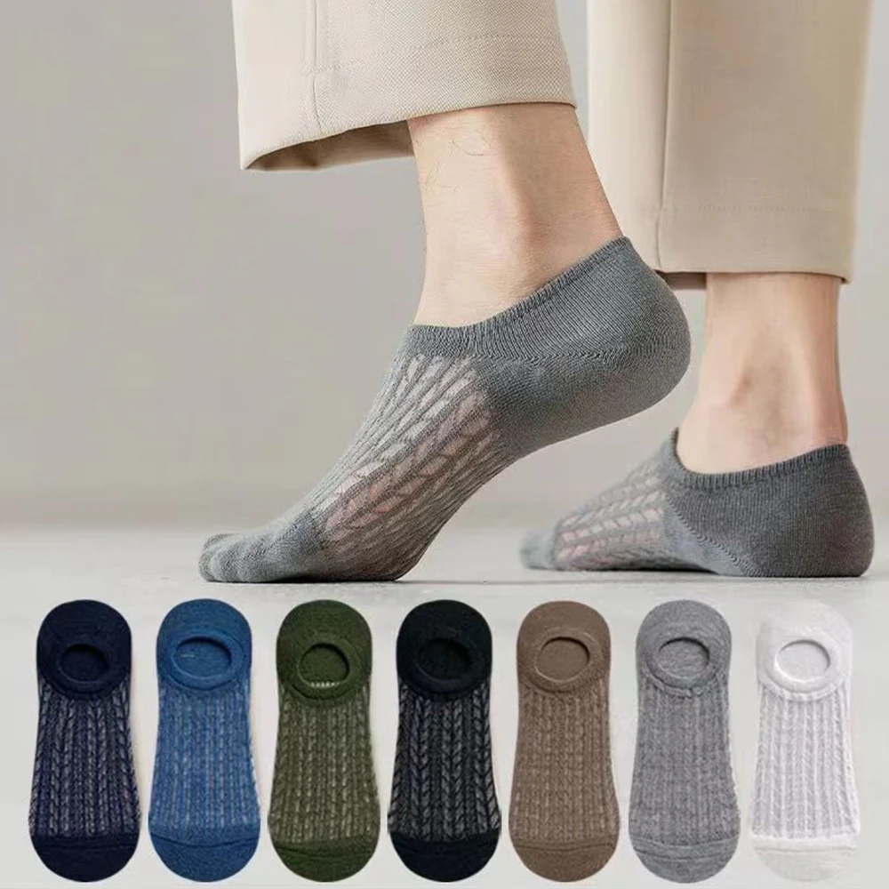 

2 Pairs/Set New Men Boat Socks Summer Non-Slip Invisible Socks Fashion Casual Thin Boat Stockings Breathable Mesh Ankle Socks