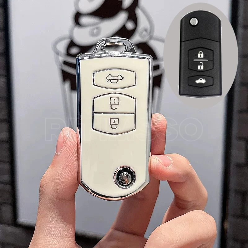 

2 3 кнопки из ТПУ, автомобильный флип-чехол для ключей, держатель для Mazda 3 5 6 серии M6 RX8 MX5, защитная сумка для ключей, брелок, автомобильные аксессуары