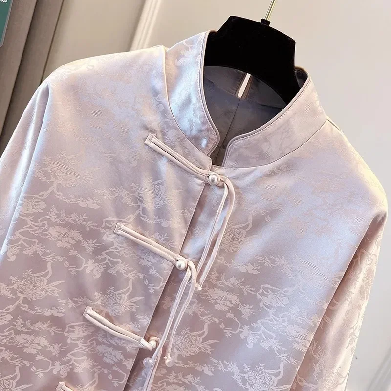 Женский жаккардовый пуховик на пуговицах китайский стиль