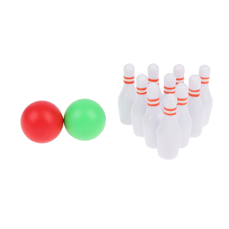 1:12 Dollhouse Miniature Mini Bowling Set Model Outdoor Toy Accessories 1set(2*ball+10*bottle)
