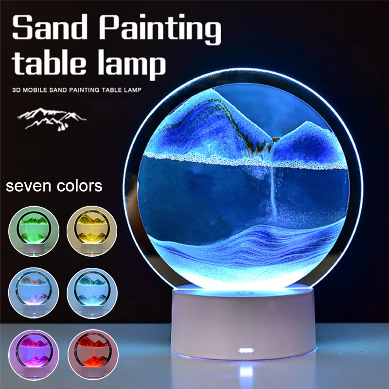 

Creative RGB 3D Moving Sand Art Night Light Quicksand Painting Table Lamp LED Lights Hourglass Christmas Gift Home Office Decor