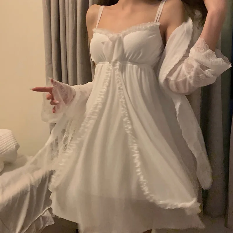 

Lace Mesh Nightgown Women Summer Sleepwear Women's Nightie Robe Set DropShipping
