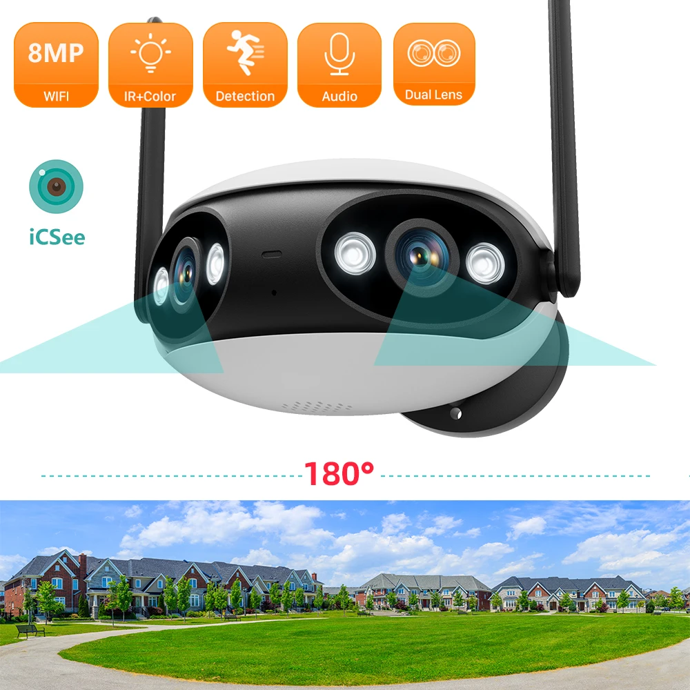 ANBIUX 4K 8MP Dual lens Wifi IP Camera Outdoor 180° Ultra Wide View Angle Panoramic Human Detect CCTV Camera Video Surveillance