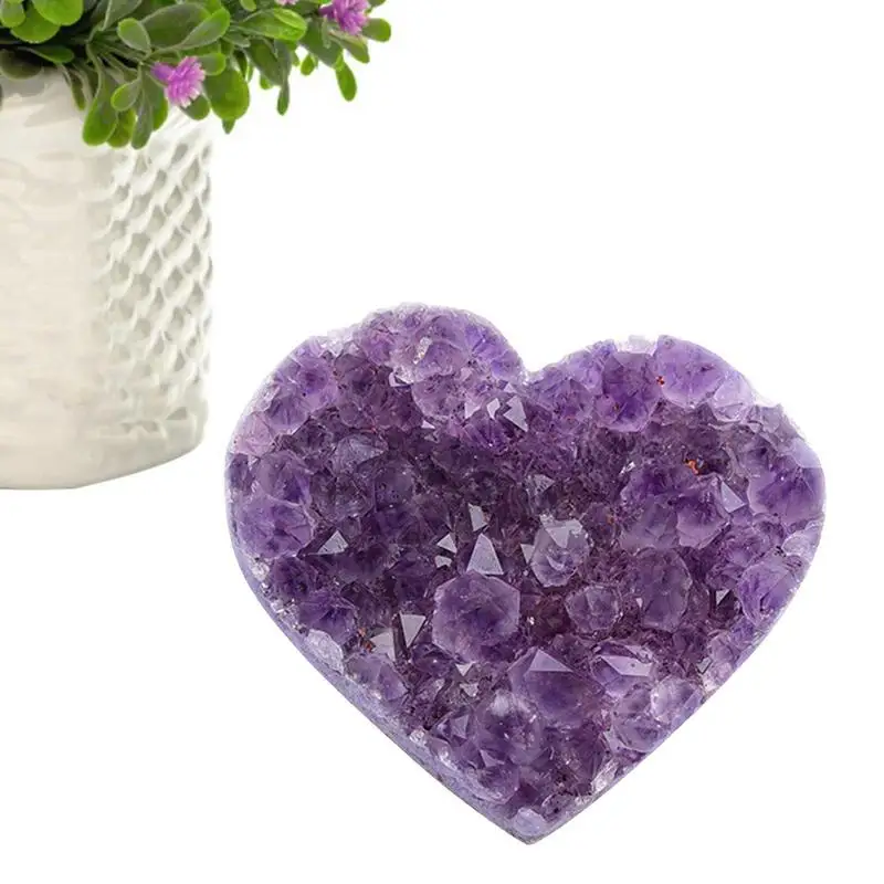

Натуральный аметист в форме сердца, хрустальный кварц, лечебный камень для украшения дома, коллекция орнаментов, фиолетовый